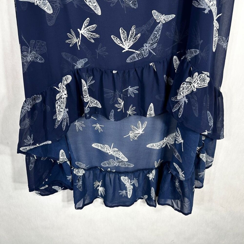 Torrid Plus Size 3X Tank Top Navy Blue Dragonfly Print Ruffle High‎ Low 1562 - Picture 6 of 10